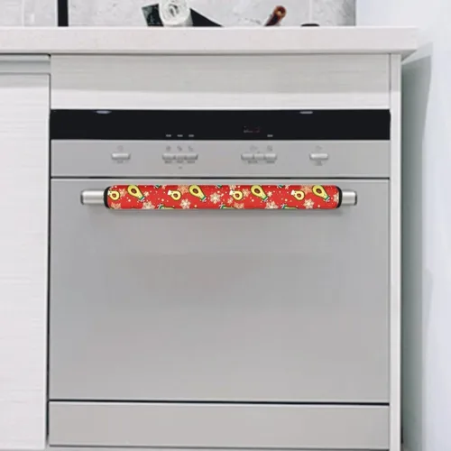 Vista 6 de Juego de 2 fundas para manija de puerta de refrigerador con estampado de copos de nieve de aguacate, protector de manija de puerta de cocina lavable