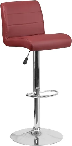Vista 17 de Flash Furniture Taburete de bar de altura ajustable de vinilo gris contemporáneo con asiento enrollado y base cromada