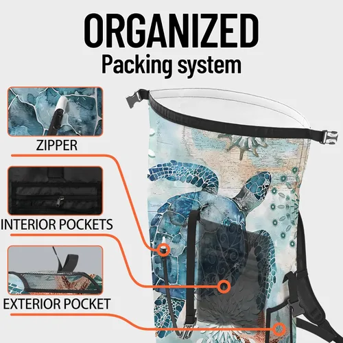 Vista 5 de Bolsa seca impermeable Bolsas secas marinas para kayak, senderismo, tortugas marinas, estrellas de mar, mochila con cierre enrollable, mochila