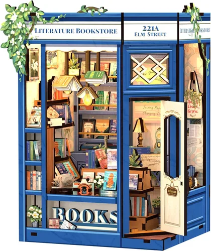 Vista 23 de CUTEBEE - Kit de rincón de libros - Juego de construcción DIY de casa en miniatura para adultos, estantería de casa en miniatura para libros