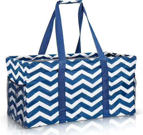 Vista 21 de Bolsa de utilidad extragrande Lucazzi - Cesta de lona rectangular plegable reutilizable con marco de alambre con dos bolsillos exteriores