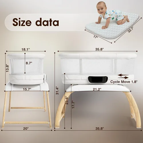 Vista 3 de AMKE Moisés 4 en 1 para bebé con 5 movimientos de balanceo, moisés eléctrico multifuncional para bebé con temporizador y modo de pesaje, control