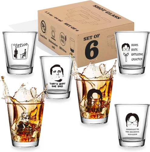 Vista 10 de Juego de 3 vasos de chupito para productos de oficina, vasos de chupito transparentes de 1.5 onzas con base pesada, regalos divertidos para hombres