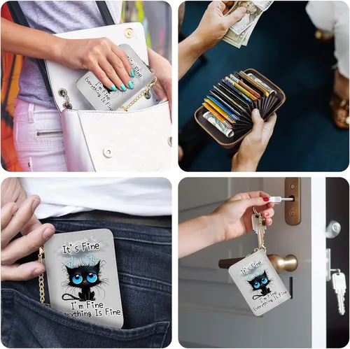 Vista 3 de Yonlevres Tarjetero RFID para tarjetas de crédito, cartera pequeña para mujer con llavero con cremallera, divertido estampado de cuero para tarjetas