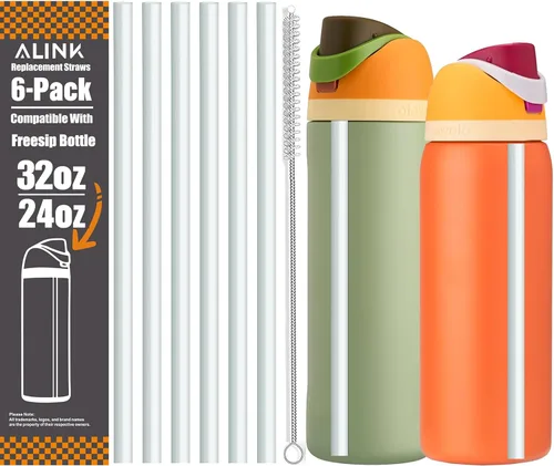 Vista 8 de ALINK Pajitas de repuesto para botella de agua aislada Owala FreeSip de 32 onzas y 24 onzas, paquete de 6 popotes de plástico negro reutilizables