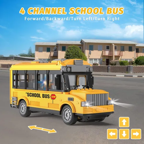 Vista 2 de Dollox 1/30 RC Autobús escolar, coche escolar de control remoto 2.4G de 4 canales, autobús clásico de ciudad, juguete electrónico con puertas que se
