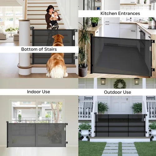 Vista 7 de Puerta retráctil para bebé, puerta de malla para bebés o puerta de malla para perros, 34 pulgadas de alto, se extiende hasta 55 pulgadas de ancho