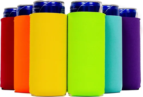 QualityPerfection Fundas delgadas para enfriar latas, cerveza/energía (paquete de 6) para bebidas en blanco, 12 onzas, alta calidad, 0.157 in,
