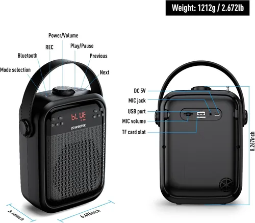 Vista 9 de ZOWEETEK Amplificador de voz inalámbrico, micrófonos de mano y auriculares para profesores, micrófono amplificador de voz, megáfono portátil