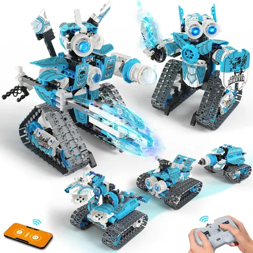 Opmind Kit de construcción de robot STEM RC 5 en 1, 398 piezas APP y bloques de control remoto DIY robótica de ingeniería, juego de ciencia erector