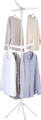 Vista 21 de CASAMAYA Tendedero plegable para ropa de 74.8 pulgadas, 2 niveles, con riel giratorio para 54 piezas de ropa, ahorro de espacio, interior, acero