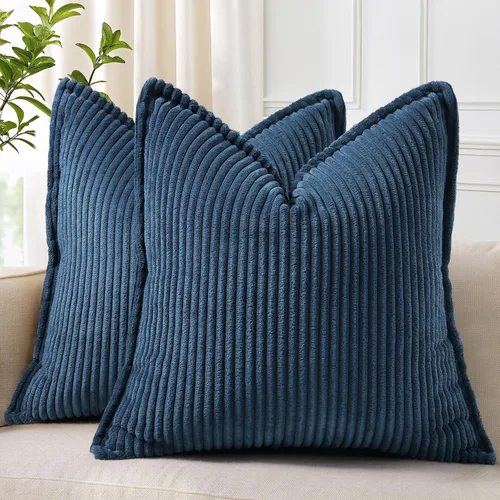 Vista 17 de decorUhome - Juego de 2 fundas de cojín de pana decorativas, suaves, estilo bohemio y rural europeo, para sala, cama, sofá, fundas de cojín a rayas