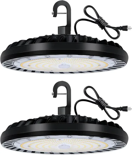 hykolity Paquete de 2 luces LED de alta bahía de 150 W, 5000 K UFO LED de alta bahía con enchufe estadounidense [equivalente a 450 W MH/HPS] 100-277