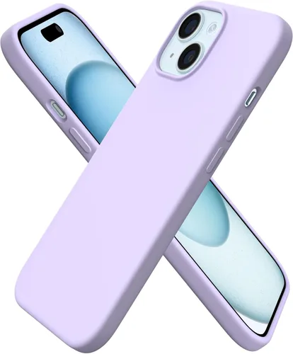 Vista 26 de ORNARTO Funda compatible con iPhone 15 6.1, silicona líquida delgada de 3 capas cubierta completa de goma de gel suave, funda protectora Amatista