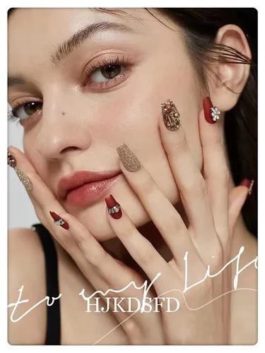 Vista 7 de Uñas postizas cuadradas cortas acrílicas azules falsas con diseños de rayas de flores, purpurina artificial, cubierta completa, pegamento en barra