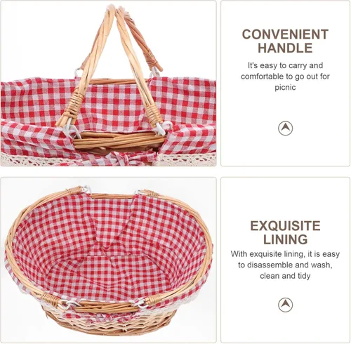 Vista 5 de Ipetboom Cesta de almacenamiento tejida de sauce con asas plegables dobles y forro de manta, cesta de dulces de Pascua para almacenamiento