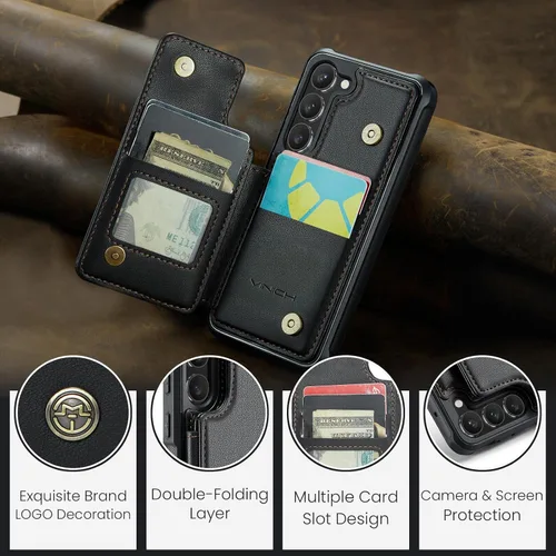 Vista 9 de Vinich Funda tipo cartera para Samsung Galaxy S23 con tarjetero, bloqueo RFID, ranuras de crédito, función atril, a prueba de golpes, para Galaxy