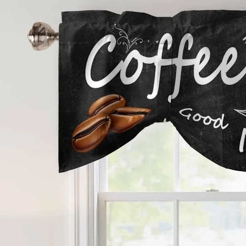 Vista 5 de Cenefas de amarre con temática de café para ventanas, cenefas de cenefa para sala de estar, dormitorio, bolsillo para barra, cenefas estilo granja