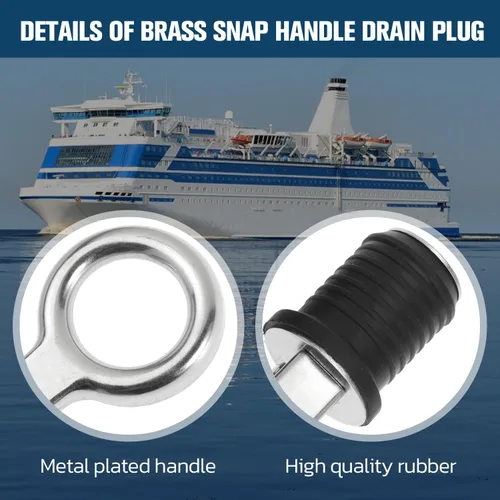 Vista 3 de Tapón de goma con mango a presión, tapón de drenaje de barco, con mango de latón/acero inoxidable, accesorios para barcos