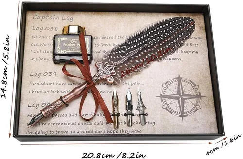 Vista 6 de Bewinner Pluma de inmersión clásica hecha a mano fuente de caligrafía pluma retro pluma pluma pluma juego de botellas de tinta con 3 puntas de lápiz
