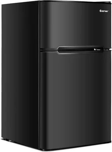 COSTWAY Mini refrigerador con congelador, 3.2 pies cúbicos, mini congelador enfriador refrigerador de 2 puertas con puerta reversible, estantes de