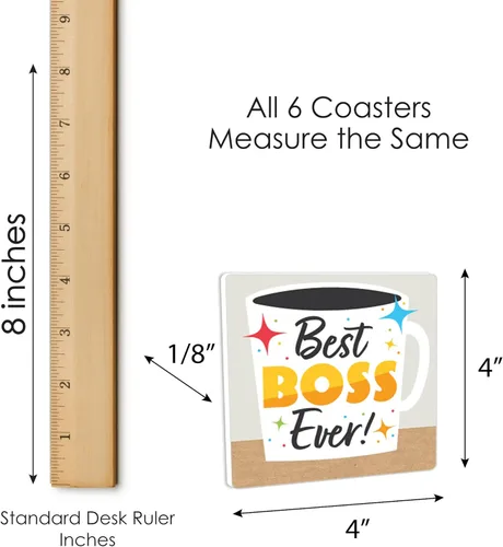 Vista 6 de Big Dot of Happiness Happy Boss's Day - Juego de 6 posavasos divertidos para el mejor jefe jamás
