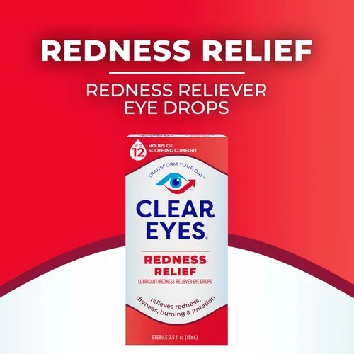 Vista 6 de Clear Eyes Alivio del Enrojecimiento Gotas Lubricantes para los Ojos para Alivio del Enrojecimiento, 0.5 oz