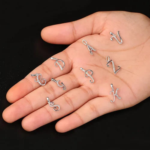 Vista 6 de DZON Sterling Silver 120Ct TDW Diamond Studded Initial Charms Alphabet Name Letters A-Z Pendant Necklace for Women(I-J,I2)