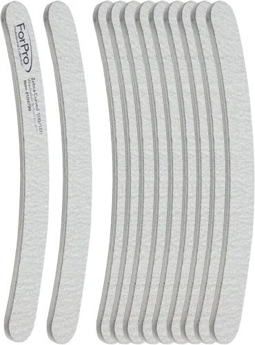 Vista 2 de ForPro Professional Collection Zebra - Tabla de espuma curvada, grano 100/180, limas de uñas de manicura y pedicura de doble cara, 7 pulgadas