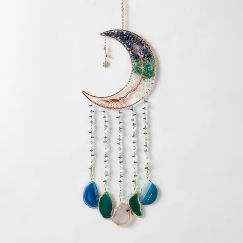 Vista 15 de Atrapasueños de piedras preciosas de ágata con 7 chakras, árbol de la vida, atrapasueños con piedras de cristal, decoración de pared hecha a mano