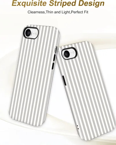 Vista 2 de Jusy Compatible con MagSafe Funda de Teléfono a Rayas para iPhone 7/8/SE, Bonita Funda de Teléfono Protectora Magnética Estética de TPU Suave y PC