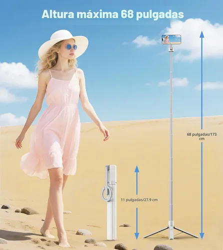 Vista 4 de TONEOF Trípode de palo de selfie magnético de 68" con soporte magnético fuerte de aluminio para Magsafe, soporte de trípode para teléfono de viaje