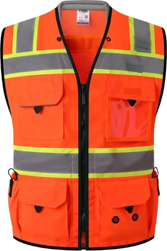 Vista 12 de JKSafety Hi-Vis Chaleco de seguridad unisex para topógrafos de alta visibilidad, resistente, con bolsillos internos, cumple con las normas ANSI/ISEA