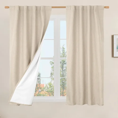 Vista 102 de LAMIT Cortinas opacas cortas de lino de 30 pulgadas para ventanas de cocina sobre el fregadero, cortinas de café texturizadas de lino marfil