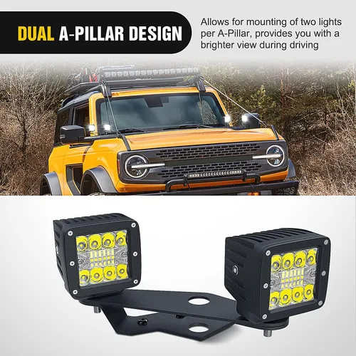 Vista 5 de Nilight 2 piezas de soportes de montaje de bisagra de parabrisas inferior de pilar A doble para bombillas LED de niebla todoterreno para Ford Bronco