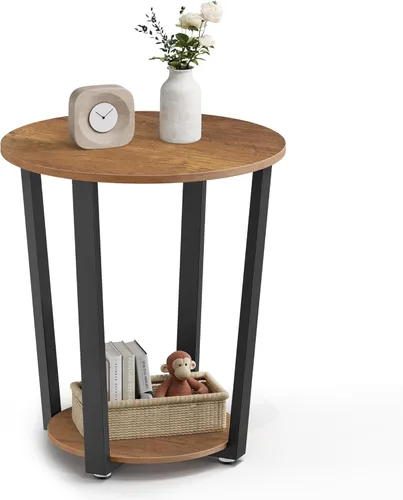 Vista 8 de VASAGLE Mesa Auxiliar Lateral Redonda, Mesa de Acento para Mesita de Noche de 2 Niveles con Estante de Almacenamiento, Fácil Montaje, Mesita