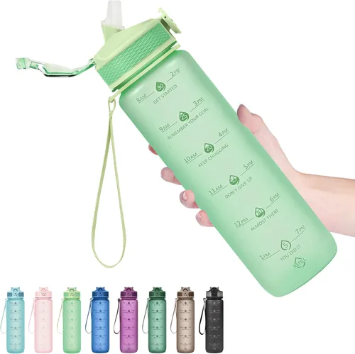 Vista 20 de Hyeta Botellas de agua de 32 onzas con popote, mantente motivado e hidratado con marcas de tiempos convenientes para beber, duraderas, a prueba