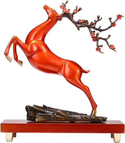 Chinese feng shui statue sculpture Pure Copper Crafts Deer Statue Copper Deer Decoration Home Living Room Wine Cabinet Deer Ornament Housewarming