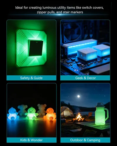 Vista 8 de SUNLU 4KG Glow in the Dark PLA Filament Bundle 1.75mm, Luminous PLA 3D Printer Filament, Long-Lasting Brightness & High Toughness, 1kg Spool