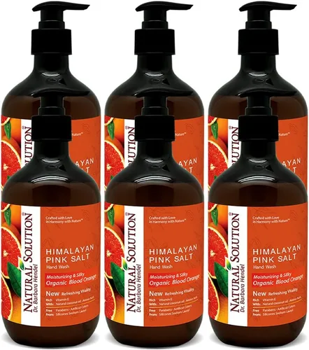 Natural Solution Lavar a mano – Jabón líquido hidratante de naranja sanguina y sal rosa del Himalaya – 14 onzas (paquete de 6) | Fórmula hidratante