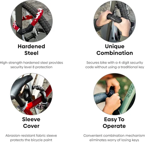 Vista 3 de woom Lokki - Cerradura de bicicleta con combinación de cable para bicicleta, cerradura de seguridad de cadena de acero endurecido