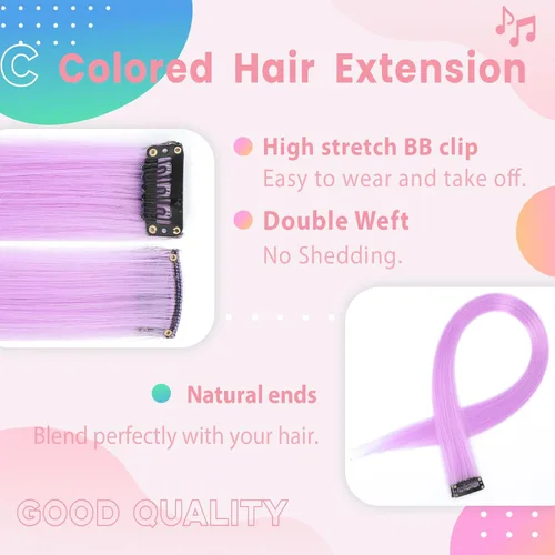 Vista 5 de Extensiones de cabello de colores, extensión de cabello liso con clip de 22 pulgadas, extensiones de cabello con brillantina multicolor arcoíris