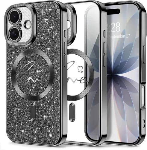 Vista 143 de Hython Funda para iPhone Air con purpurina, compatible con MagSafe Love Heart fundas magnéticas transparentes para teléfono para mujeres y niñas