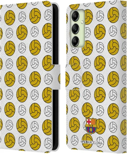 Head Case Designs Officially Licensed FC Barcelona Ball Pattern Campions Leather Wallet Case Compatible with Samsung Galaxy A14 5G