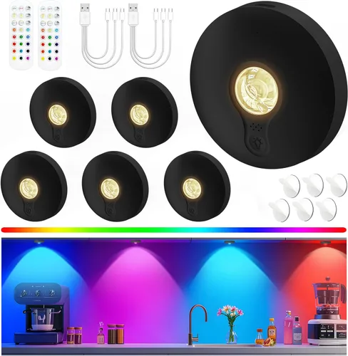 Vista 11 de Luces LED recargables con control remoto, paquete de 3 luces magnéticas para debajo del gabinete, luces LED accionadas a pila de 1500mAh