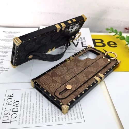 Vista 2 de Funda diseñada para Samsung Galaxy S22 Ultra con correa de pulsera, funda de piel sintética de lujo anticaídas a prueba de golpes para Samsung