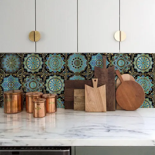 Vista 14 de Lukery Azulejo de despegar y pegar, impermeable, para cocina, mandala, azulejos autoadhesivos, azulejos de PVC, azulejos de pared, azulejos