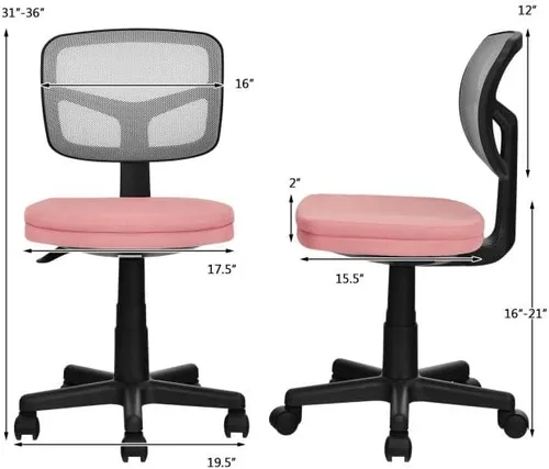 Vista 12 de Silla de trabajo ergonómica tapizada sin brazos, silla de oficina de malla ajustable en altura ajustable, silla de escritorio para computadora
