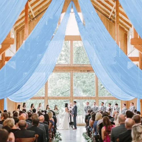 Vista 2 de MODFUNS Cortinas de boda para decoración de techo, cortinas de arco de boda azul bebé, 5 x 20 pies, 2 paneles de gasa transparente, cortina de tul