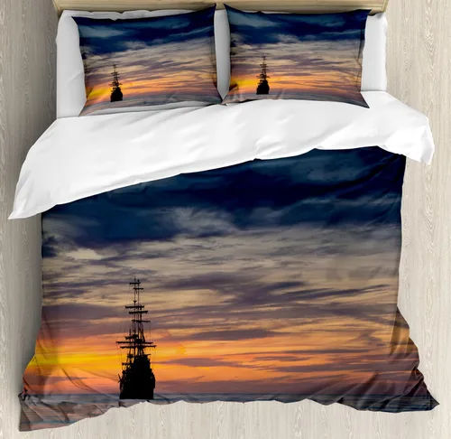 Vista 164 de Ambesonne Hawaii - Juego de funda de edredón de verano, palmeras y hojas exóticas de helecho, fondo colorido abstracto, juego de ropa de cama